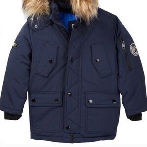 Navy Blue Fur-Trimmed Parka